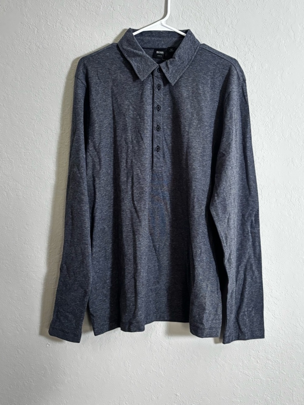 BOSS Men's Long-Sleeve Polo in Charcoal Gray